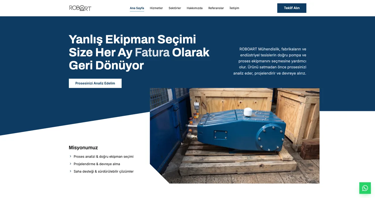 Startseite der Website von Roboart Mühendislik (roboart.com.tr)